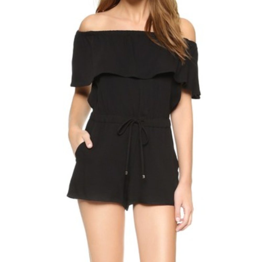 Black Cotton Off the Shoulder Romper